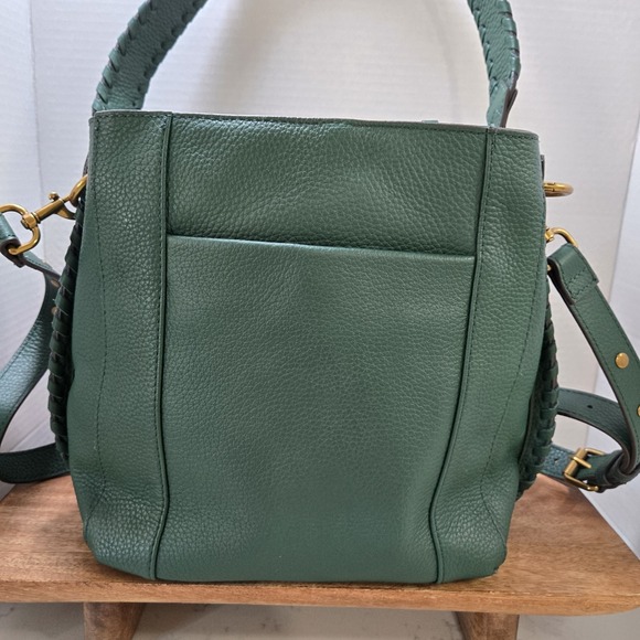 American Leather Co Green Pebbled Leather Crossbody Shoulder Bag Whipstitch... - Picture 8 of 16